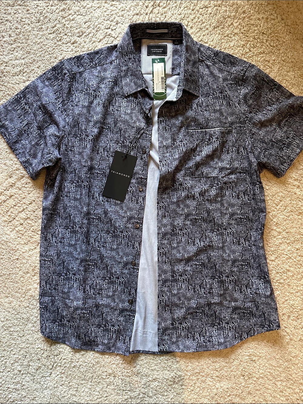 7 Diamonds Short-Sleeve Button-Down Shirt in Dark Gray Textured Print